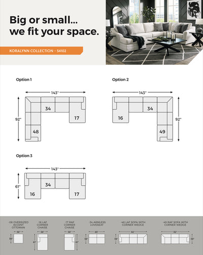 Koralynn 3-Piece Sectional with Chaise