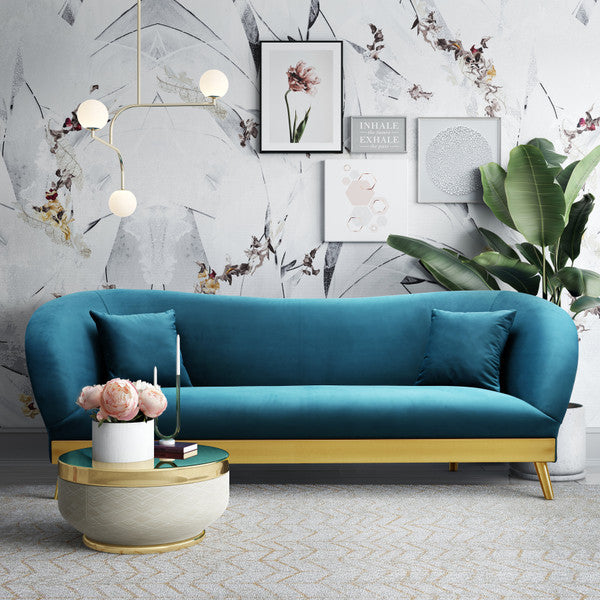Chloe Spotted Blue Velvet Sofa