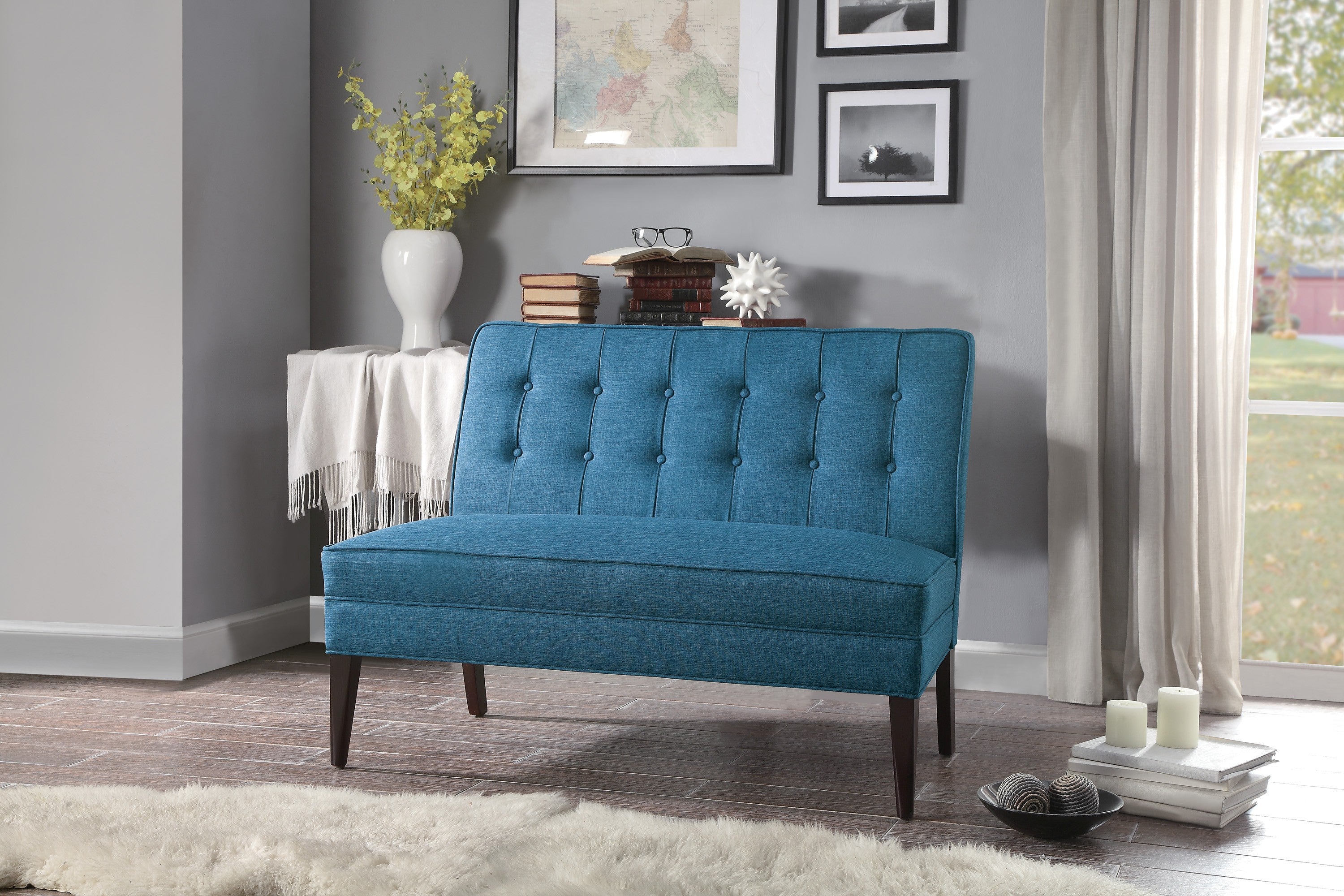 SETTEE LOVE SEAT, BROWN FABRIC