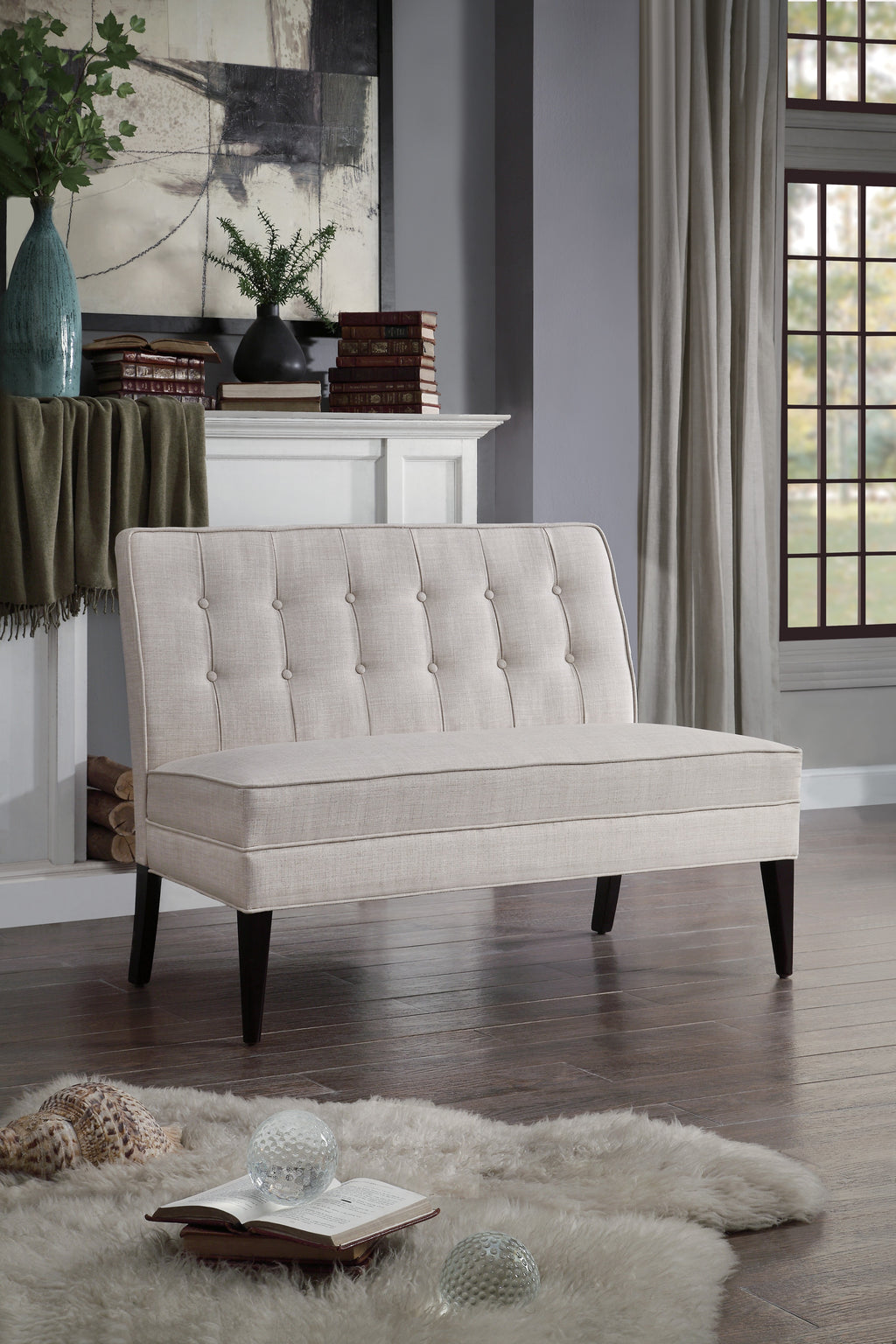 SETTEE LOVE SEAT, BROWN FABRIC