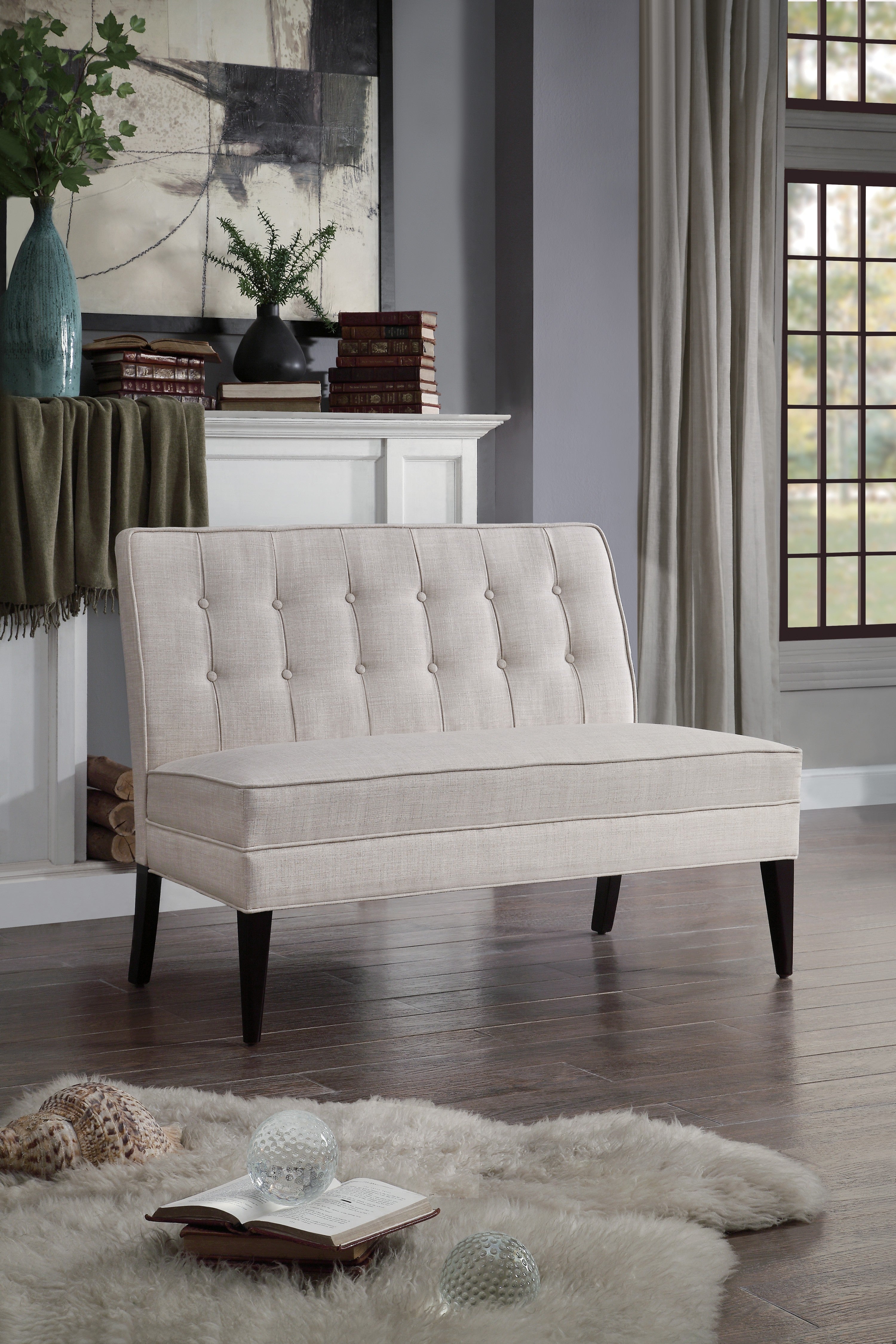 SETTEE LOVE SEAT, BROWN FABRIC
