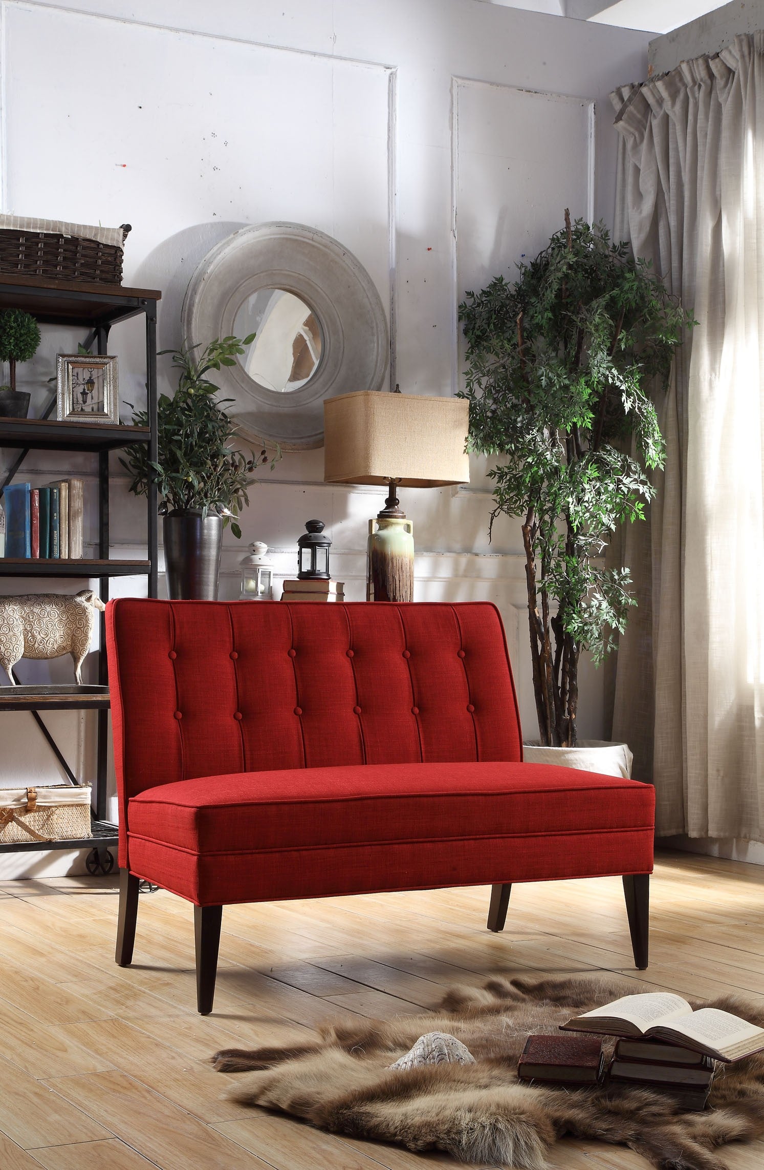 SETTEE LOVE SEAT, BROWN FABRIC
