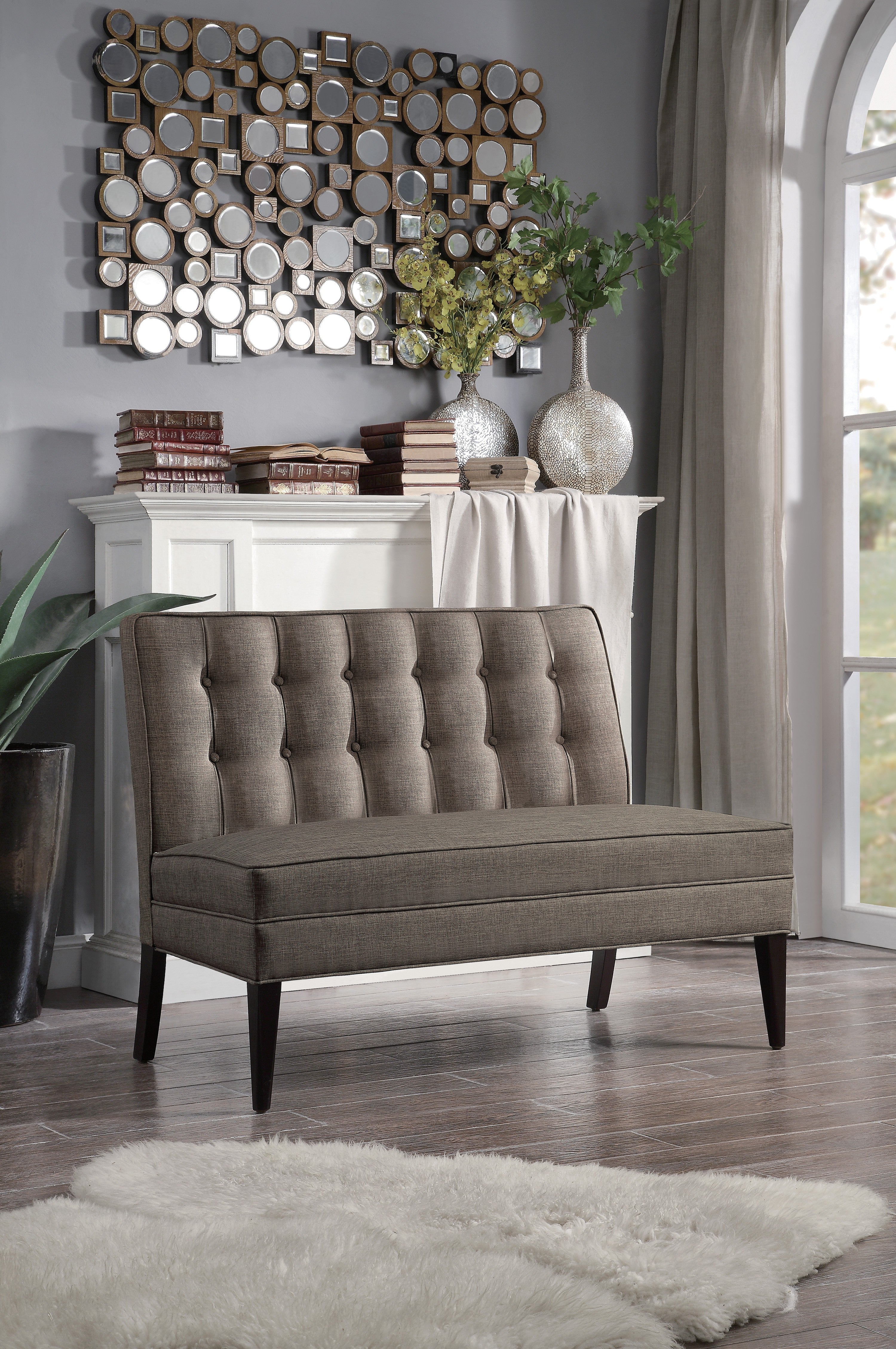 SETTEE LOVE SEAT, BROWN FABRIC